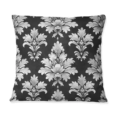 Design Art Vintage Black Floral Mosaic Tiles Ix - Floral Pillow In Black;white
