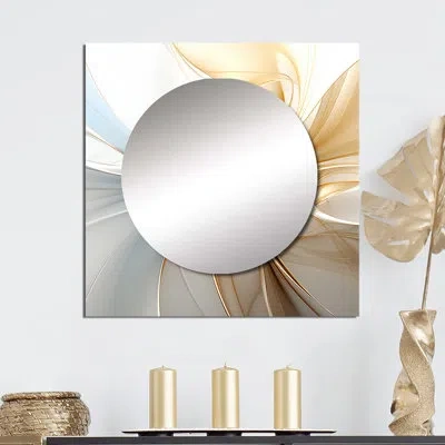 Design Art Vintage Blue And Orange Wave Elegance - Abstract Shapes Square Mirror Wall Art For Bathroom In Blue;orange