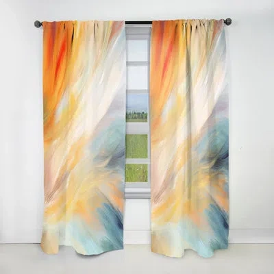 Design Art Vintage Blue And Orange Wave Elegance I - Abstract Velvet Curtain - 1 Panel