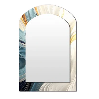 Design Art Vintage Blue And Orange Wave Elegance Ii - Abstract Shapes Arch Mirror, Orange Asymmetrical Decorati