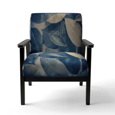 Design Art Vintage Botanical Autumn Leaves Faded Blue I - Upholstered Modern Arm Chair