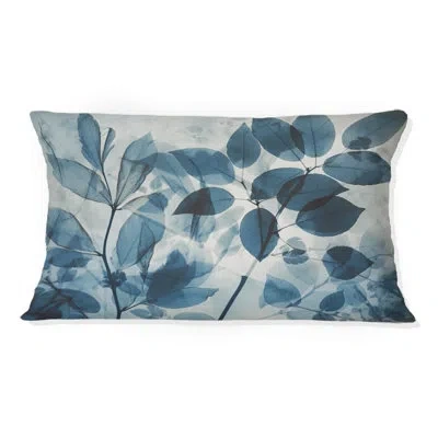 Design Art Vintage Botanical Autumn Leaves Faded Blue Iii - Abstract Botanicals Printed Throw Pillow