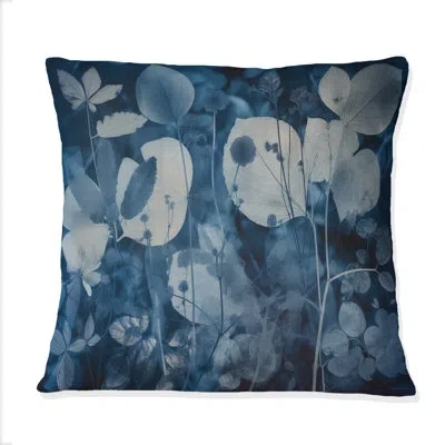 Design Art Vintage Botanicals Abstract Leaves Retro Blue I - Abstract Botanicals Printed Throw Pillow