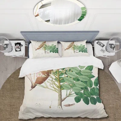 Design Art Vintage Botanicals Ix - Farmhouse Duvet Cover Set - Microfiber Polyester In Green,brown