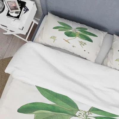 Design Art Vintage Botanicals V - Farmhouse Duvet Cover Set - Microfiber Polyester In Green,white