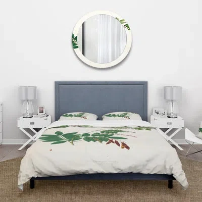 Design Art Vintage Botanicals Xi - Farmhouse Duvet Cover Set - Microfiber Polyester In Green,brown;green,brown