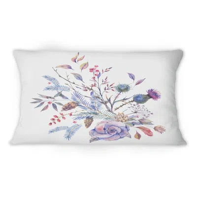 Design Art Vintage Bouquet Of Roses Thistles Wildflowers Floral Lumbar Pillow
