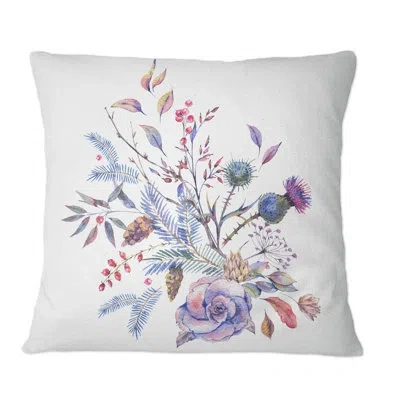 Design Art Vintage Bouquet Of Roses Thistles Wildflowers - Traditional Printed Throw Pillow In Purple