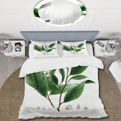 Design Art Vintage Brazilian Plant Ii - Traditional Duvet Cover Set - Microfiber Polyester In Green,white,brown;green,white,brown
