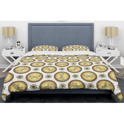 Design Art Vintage Circles Mid-century Duvet Cover Set In Gold