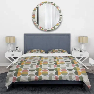 Design Art Vintage Circular I Mid-century Duvet Cover Set In Gold