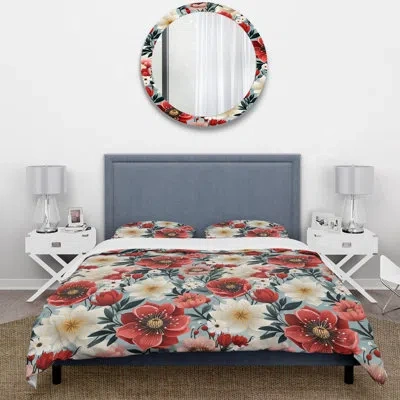 Design Art Vintage Coral Poppy Flourish Gardens Ii Bedding In White;coral