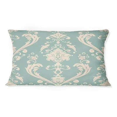 Design Art Vintage Damask Green Pink Pattern Ii - Vintage Lumbar Pillow In Green;beige