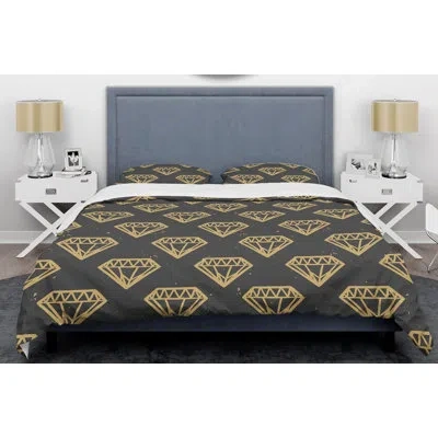 Design Art Vintage Diamonds Mid-century Duvet Cover Set In Gold