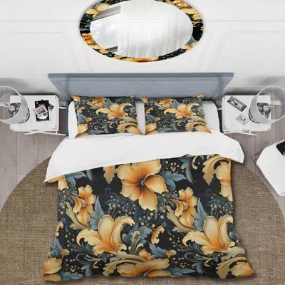 Design Art Vintage Elegance Paisley Pattern Iii Duvet Cover Set In Green;yellow