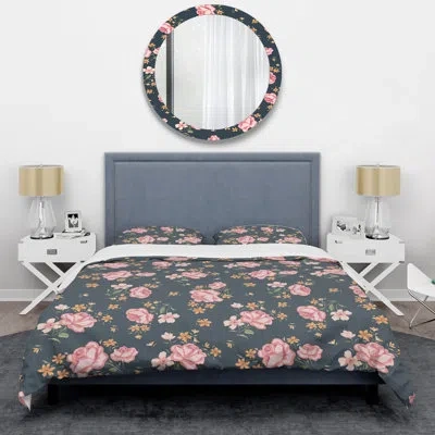 Design Art Vintage Floral - Floral Duvet Cover Set - Microfiber Polyester In Pink