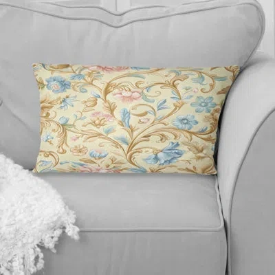 Design Art Vintage Floral Paradise Ii - Floral Lumbar Pillow In Blue,beige