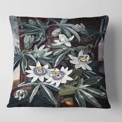 Design Art Vintage Flowers I - Traditional Printed Throw Pillow In Black