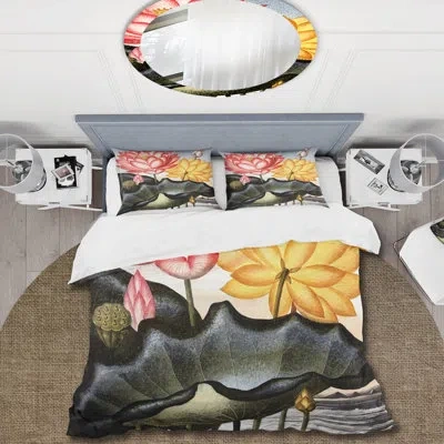 Design Art Vintage Flowers Ii - Traditional Duvet Cover Set - Microfiber Polyester In Black,pink