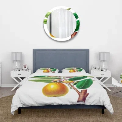 Design Art Vintage Fruits I - Farmhouse Duvet Cover Set - Microfiber Polyester In Green;orange