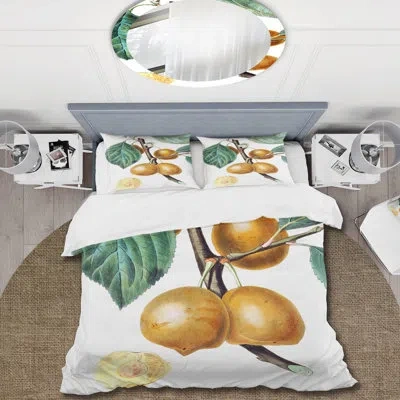 Design Art Vintage Fruits Ii - Farmhouse Duvet Cover Set - Microfiber Polyester In Green;orange