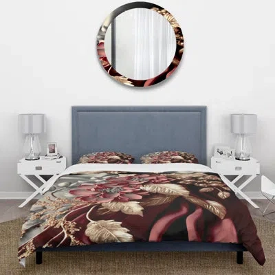 Design Art Vintage Glam Rose Iv - Floral Duvet Cover Set - Microfiber Polyester In Pink