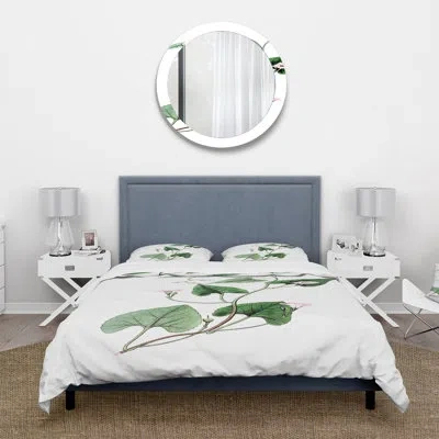 Design Art Vintage Green Leaves Plants Ix - Traditional Duvet Cover Set - Microfiber Polyester