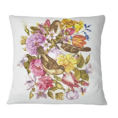 Design Art Vintage Greeting Card With Spring, Summer Flowers - Traditional Printed Throw Pillow