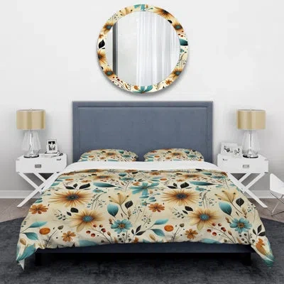 Design Art Vintage Gypsy Boho Pattern - Floral Duvet Cover Set - Microfiber Polyester In Blue;brown;beige