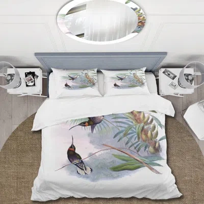 Design Art Vintage Hummingbird On A Branch - Traditional Duvet Cover Set - Microfiber Polyester In Blue,green,gray