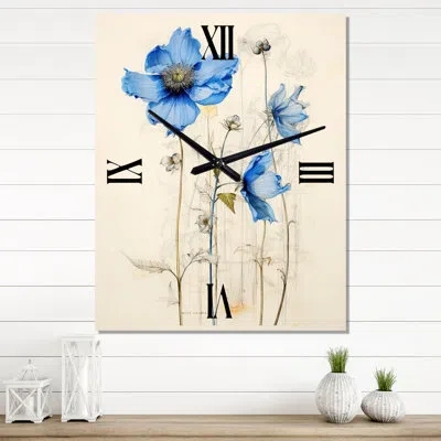 Design Art Vintage Illustration Of Blue Daisy Flower - Daisy Vintage Wall Clock