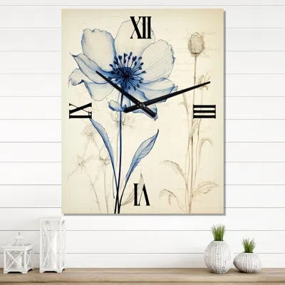 Design Art Vintage Illustration Of Blue Daisy Flower Ii - Daisy Vintage Wall Clock
