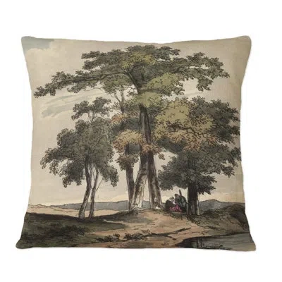 Design Art Vintage Images Of Old Trees I - Traditional Printed Throw Pillow In Green