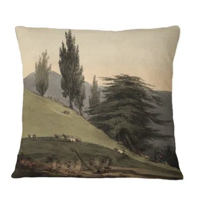 Design Art Vintage Images Of Old Trees Ii - Traditional Printed Throw Pillow In Green