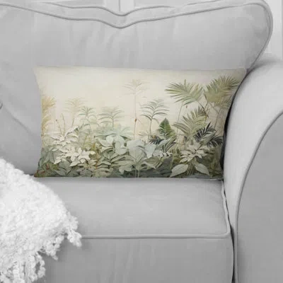 Design Art Vintage Jungle Landscape I - Jungle Printed Throw Pillow In Green;beige