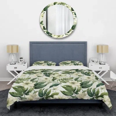Design Art Vintage Jungle - Plants Duvet Cover Set - Microfiber Polyester In Green;beige