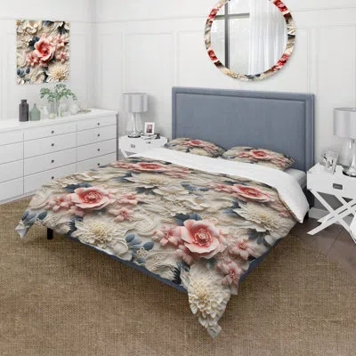 Design Art Vintage Lace Intricacies Antique White Duvet Cover Set In White;pink