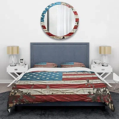 Design Art Vintage Liberty American Flag  Ii - Flag Duvet Cover Set In Blue;red