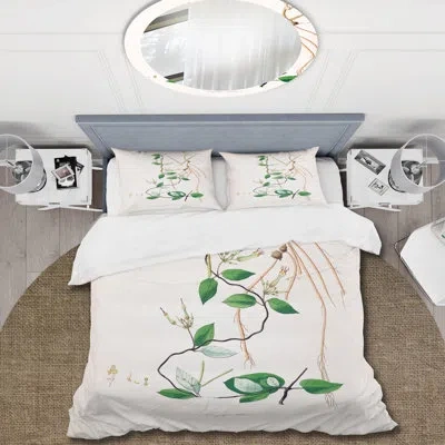 Design Art Vintage London Plants Iv - Farmhouse Duvet Cover Set - Microfiber Polyester In Green