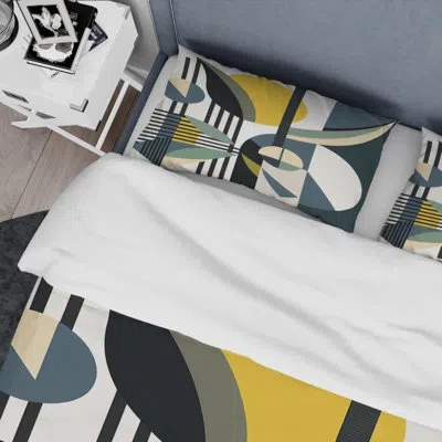 Design Art Vintage Mid-century Graphics I Beddingmicrofiber / Polyester Duvet Cover Set In Blue;green