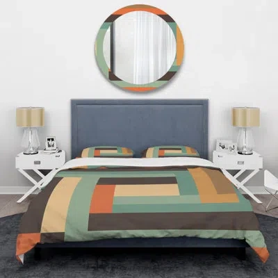 Design Art Vintage Mid-century Graphics V Beddingmicrofiber / Polyester Duvet Cover Set In Blue;green;orange
