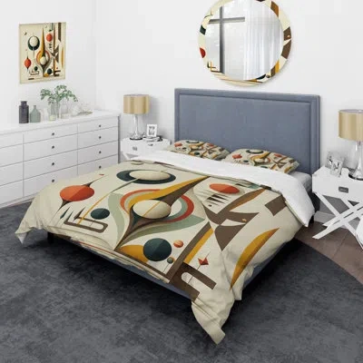 Design Art Vintage Mid-century Graphics Vi - Abstract Midcentury Duvet Cover Set - Microfiber Polyester In Blue;brown;yellow