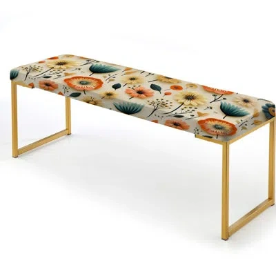 Design Art Vintage Mod Florals - Midcentury Upholstered Gold Bench