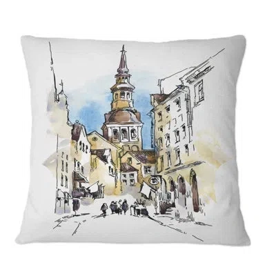 Design Art Vintage Old Europe View I - Vintage Printed Throw Pillow In Brown;brown