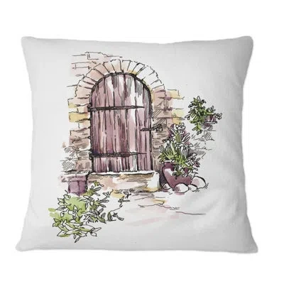 Design Art Vintage Old Europe View Ii - Vintage Printed Throw Pillow In Brown;green;brown;green