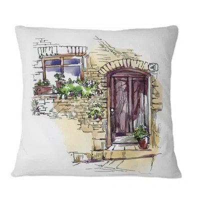 Design Art Vintage Old Europe View Iii - Vintage Printed Throw Pillow In Brown;green;brown;green