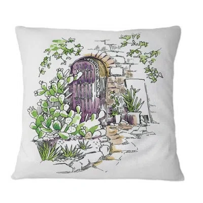 Design Art Vintage Old Europe View Iv - Vintage Printed Throw Pillow In Brown;green;brown;green