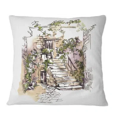 Design Art Vintage Old Europe View V - Vintage Printed Throw Pillow In Brown;green;brown;green