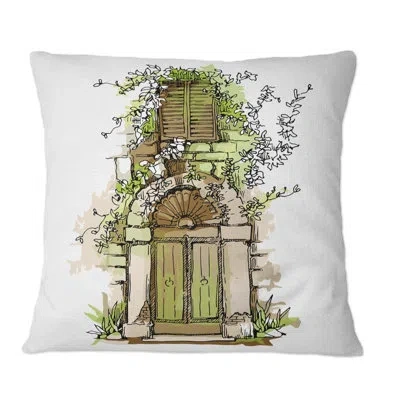 Design Art Vintage Old Europe View Vi - Vintage Printed Throw Pillow In Brown;green