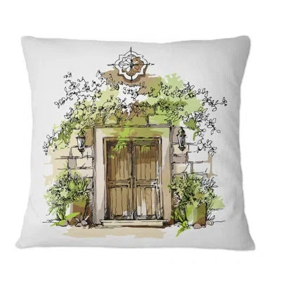 Design Art Vintage Old Europe View Viii - Vintage Printed Throw Pillow In Brown;green